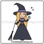 cute witch girl drawing