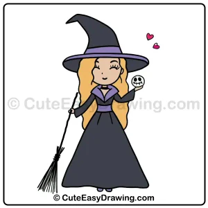 cute witch girl drawing