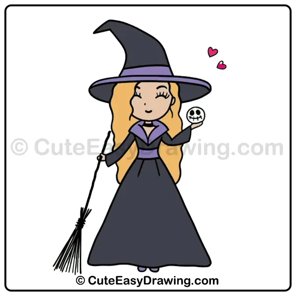 cute witch girl drawing