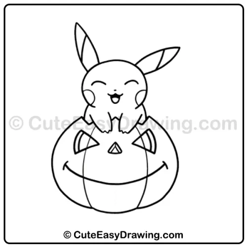 8 Easy Ideas for Pikachu Halloween Pumpkin Drawing Kids Can Follow 9 Pikachu Halloween pumpkin drawing - step 7