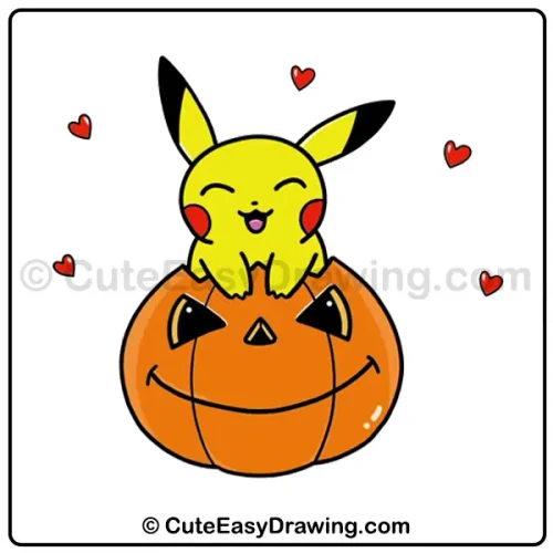 8 Easy Ideas for Pikachu Halloween Pumpkin Drawing Kids Can Follow 10 Pikachu Halloween pumpkin drawing - step 8