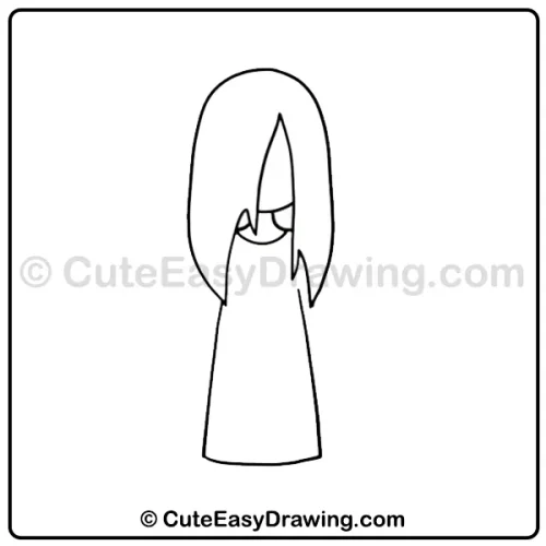 6 Easy Steps to Create a Long-haired Halloween Girl Ghost Drawing for Kids 5 long-haired Halloween girl ghost drawing - step 3