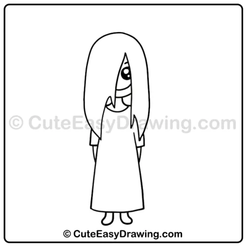 6 Easy Steps to Create a Long-haired Halloween Girl Ghost Drawing for Kids 7 long-haired Halloween girl ghost drawing - step 5