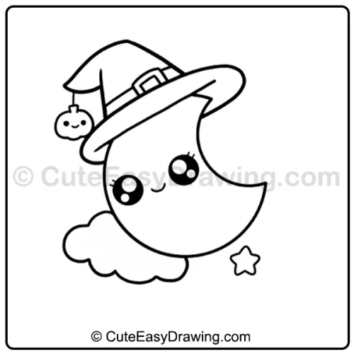 cute Halloween moon drawing - step 7