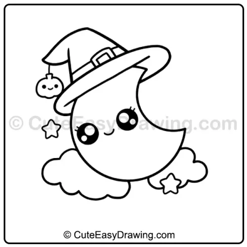 cute Halloween moon drawing - step 8