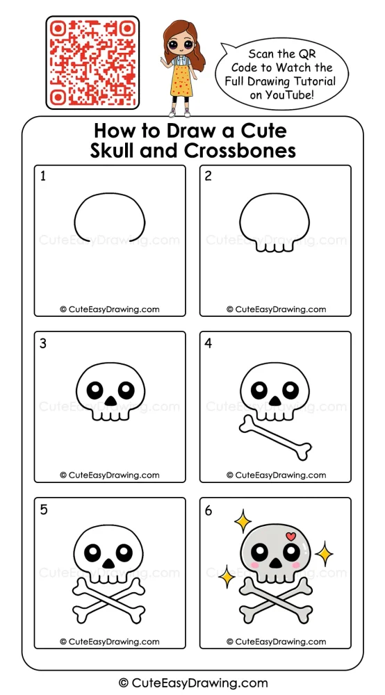 6 Easy Steps for a Cute Skull and Crossbones Drawing for Kids